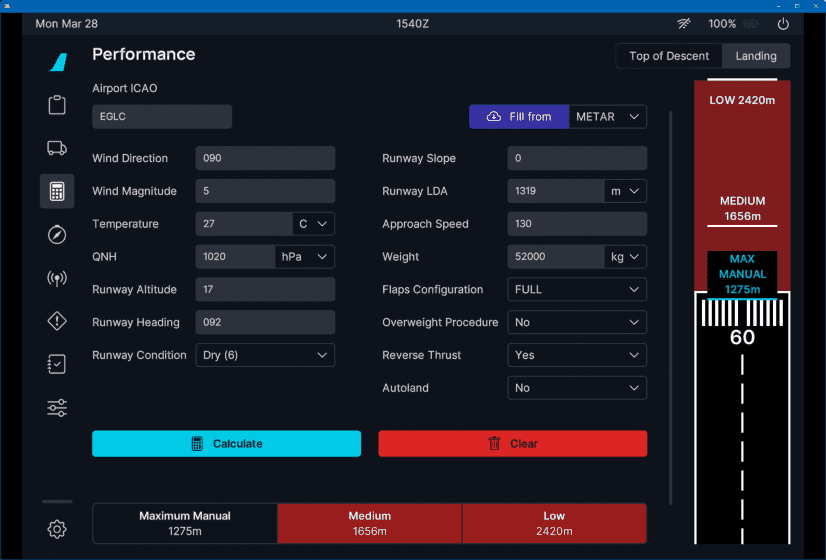 flyPad Performance Calculator Landing