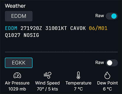 flyPad showing weather